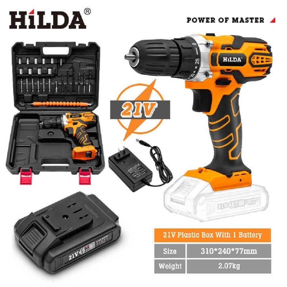 HILDA 希爾達 21V 充電式 鋰電電鑽/起子機   單電池  家用配備 震動套裝組 HL21-1HH