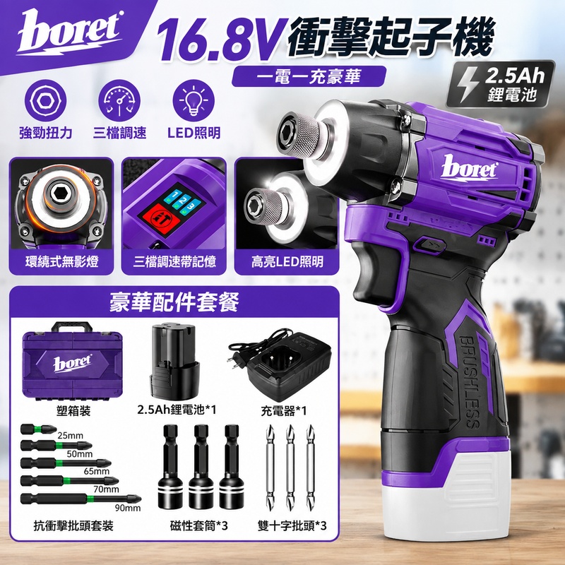 實悅 無刷充電衝擊起子機 鋰電電動螺絲刀 多功能電批電鑽 LED無影燈 手持家用裝修工具