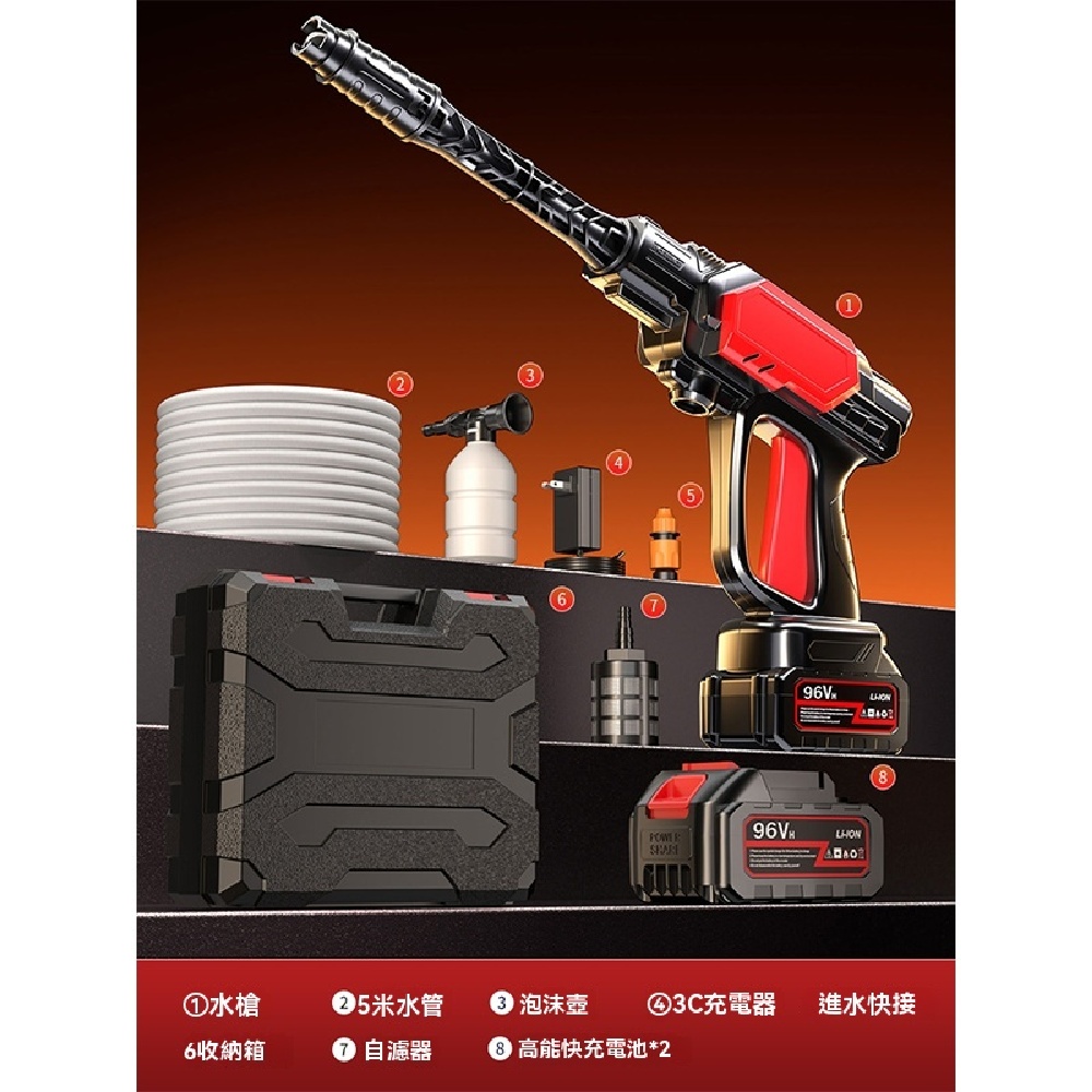 FANGGE 方格 锂電清洗機 無線锂電洗車機 家用無刷高壓水槍 便攜充電清洗機 強力洗地機 超高壓清洗機（其他規格）