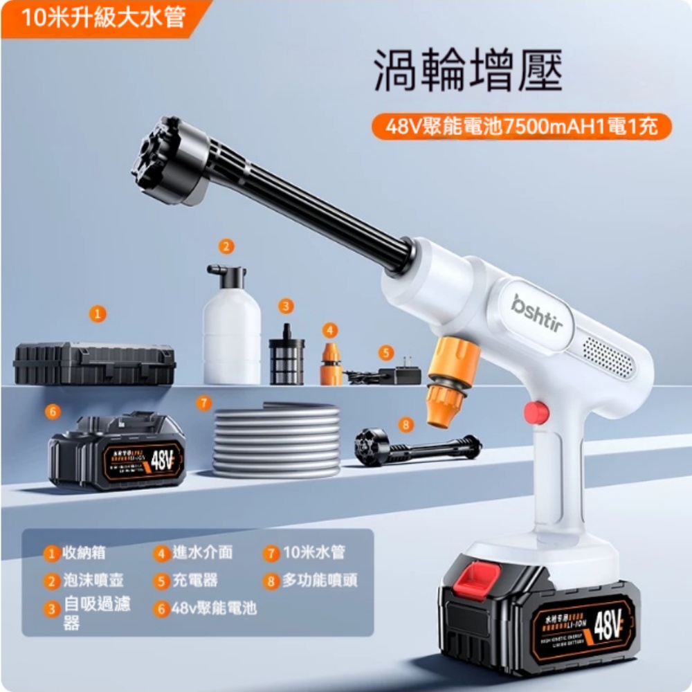 意馳 YICHI 洗車機 48VF單電池 7500mAH 1電1充10米水管 清洗水槍 鋰電池清洗工具