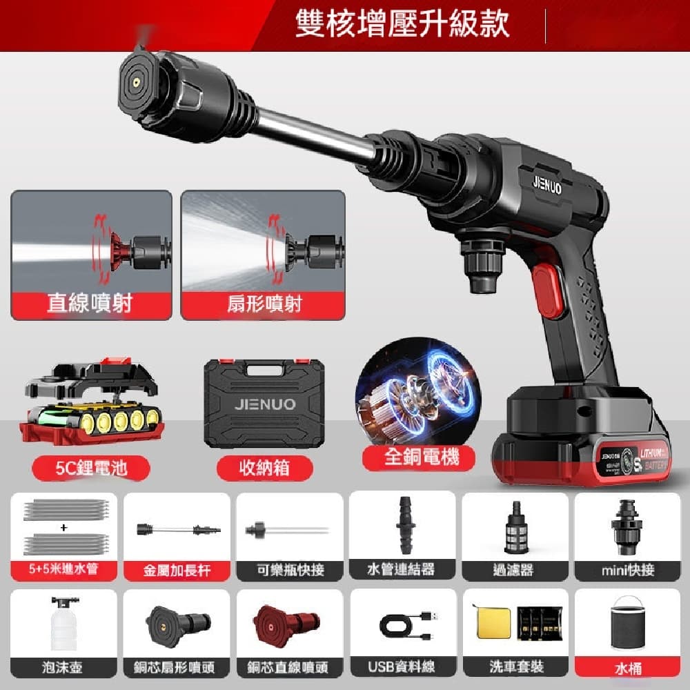 YOUJIA 優家洗車機高壓水槍雙核增壓雙電旗艦充電式清洗神器鋰電雙驅