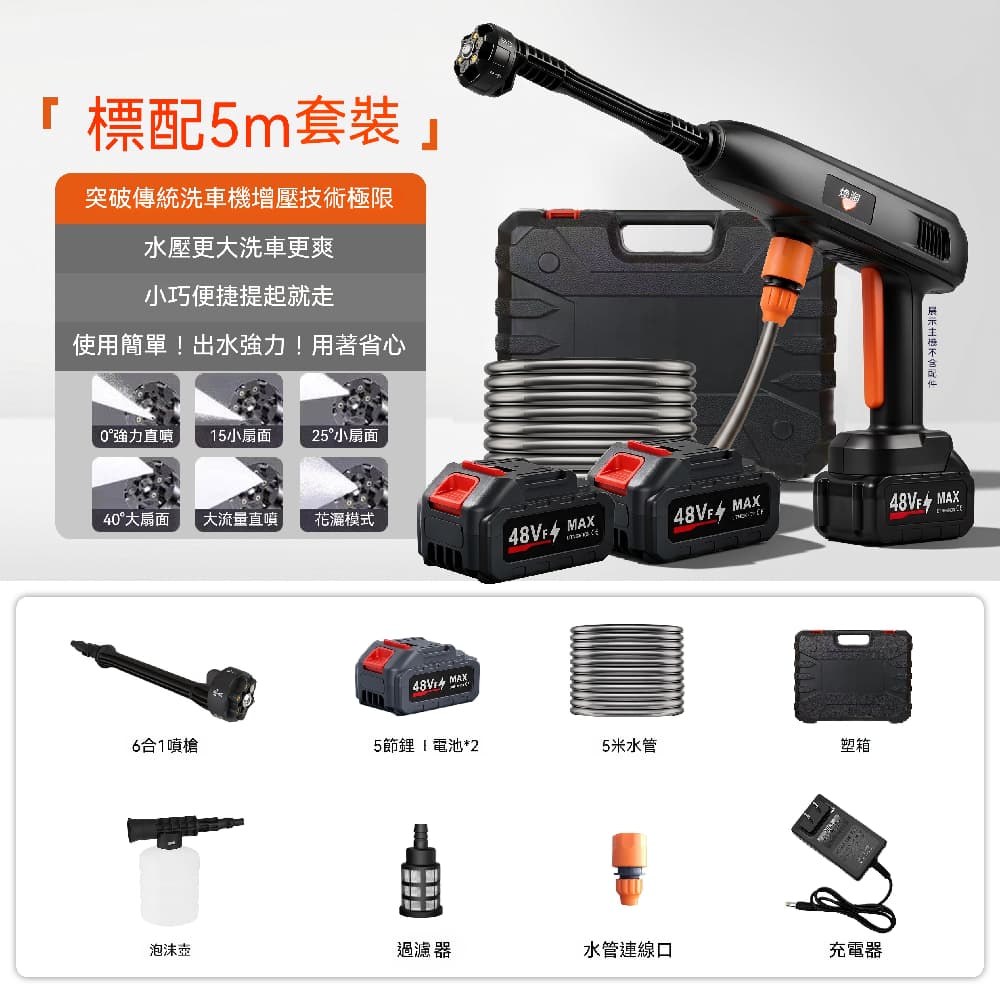 YOUJIA 優家無線洗車機高壓水槍500%增壓雙電家用大功率清洗高續航鋰電5
