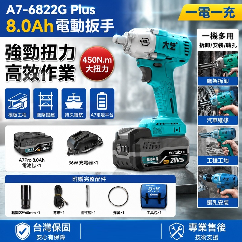實悅 450N.m大扭力無刷電動扳手 充電式鋰電衝擊風炮 汽修架子工拆裝工具 強力電動板手