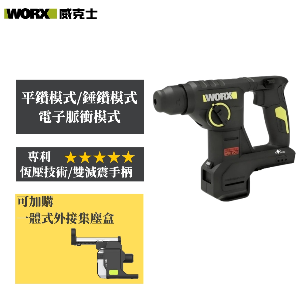 WORX 威克士 20V 18mm鋰電無刷電錘 空機 (WU384.9)