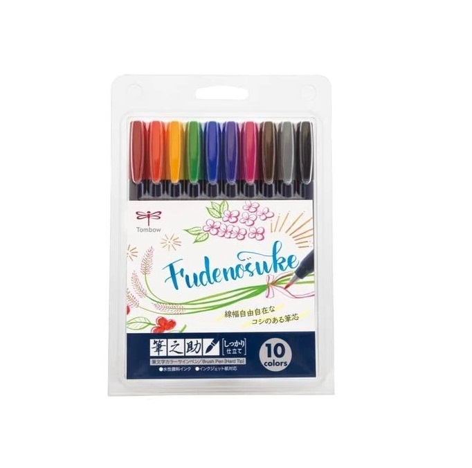 TOMBOW 蜻蜓 日本 Fudenosuke筆之助耐水性毛筆 brush pen 10色組(WS-BH-10)