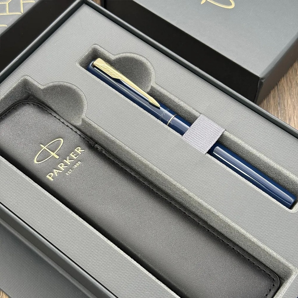 PARKER 派克 PARKER派克 威雅XL系列 天際藍香檳金夾(限定)鋼筆 真皮筆套組