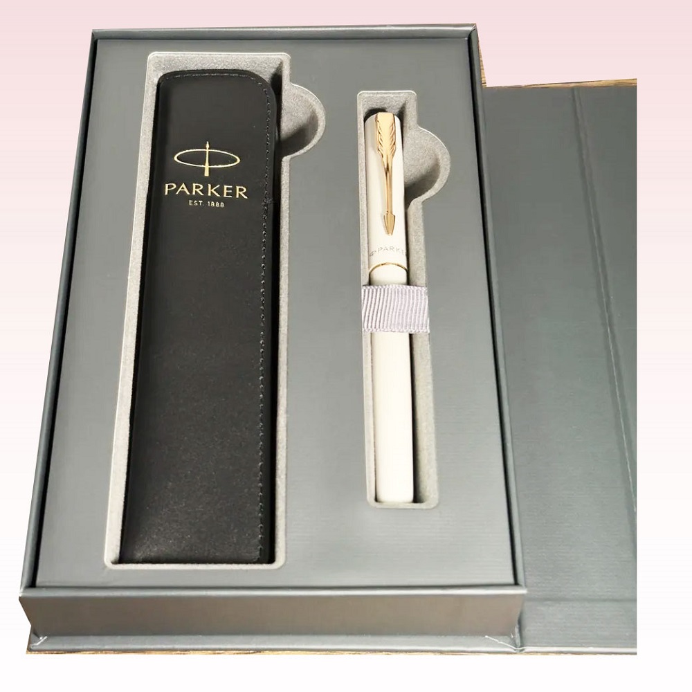 PARKER 派克 PARKER 派克 威雅XL月光白鋼珠筆 真皮筆套禮盒 可刻字