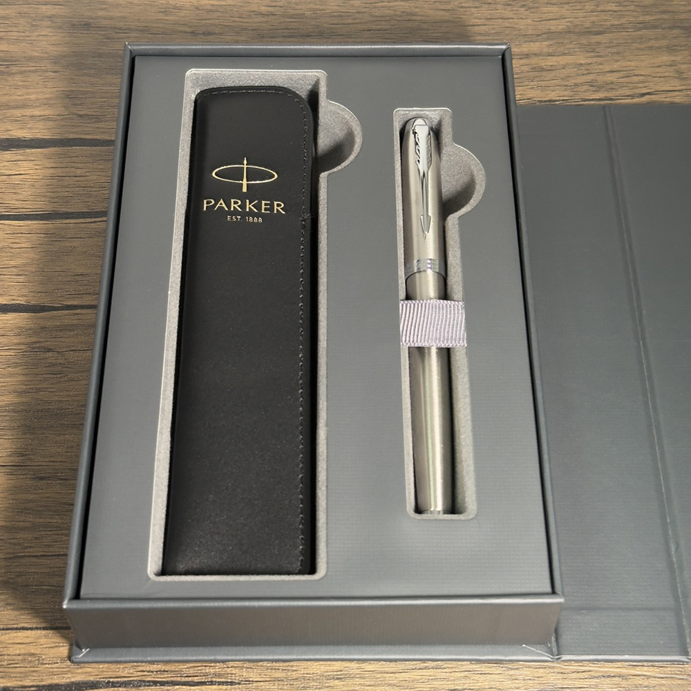 PARKER 派克 IM鋼桿白夾鋼珠筆 真皮筆套禮盒