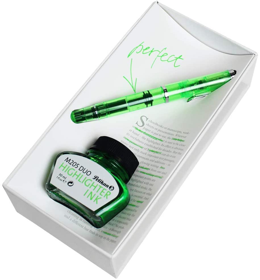 Pelikan 百利金 M205 螢光綠墨水禮盒組 鋼筆(贈手提袋)