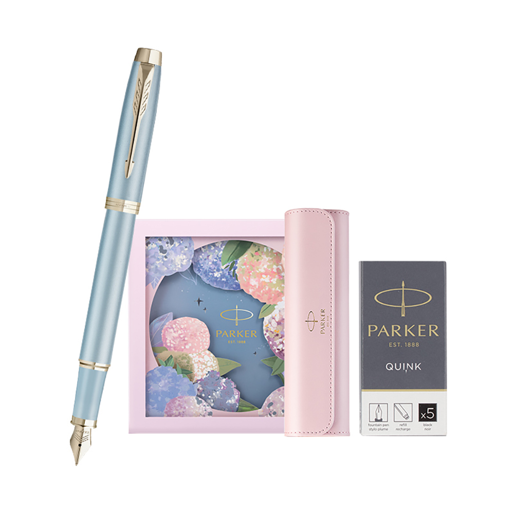 PARKER 派克 IM系列 藍色精靈（淡藍色）鋼筆繡球花筆套卡水禮盒