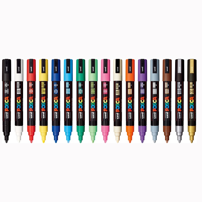 Posca PC-5M Markeerstiften voor Verf - Viltstiften voor Kunst - Set van de 6 Meest Populaire Kleuren