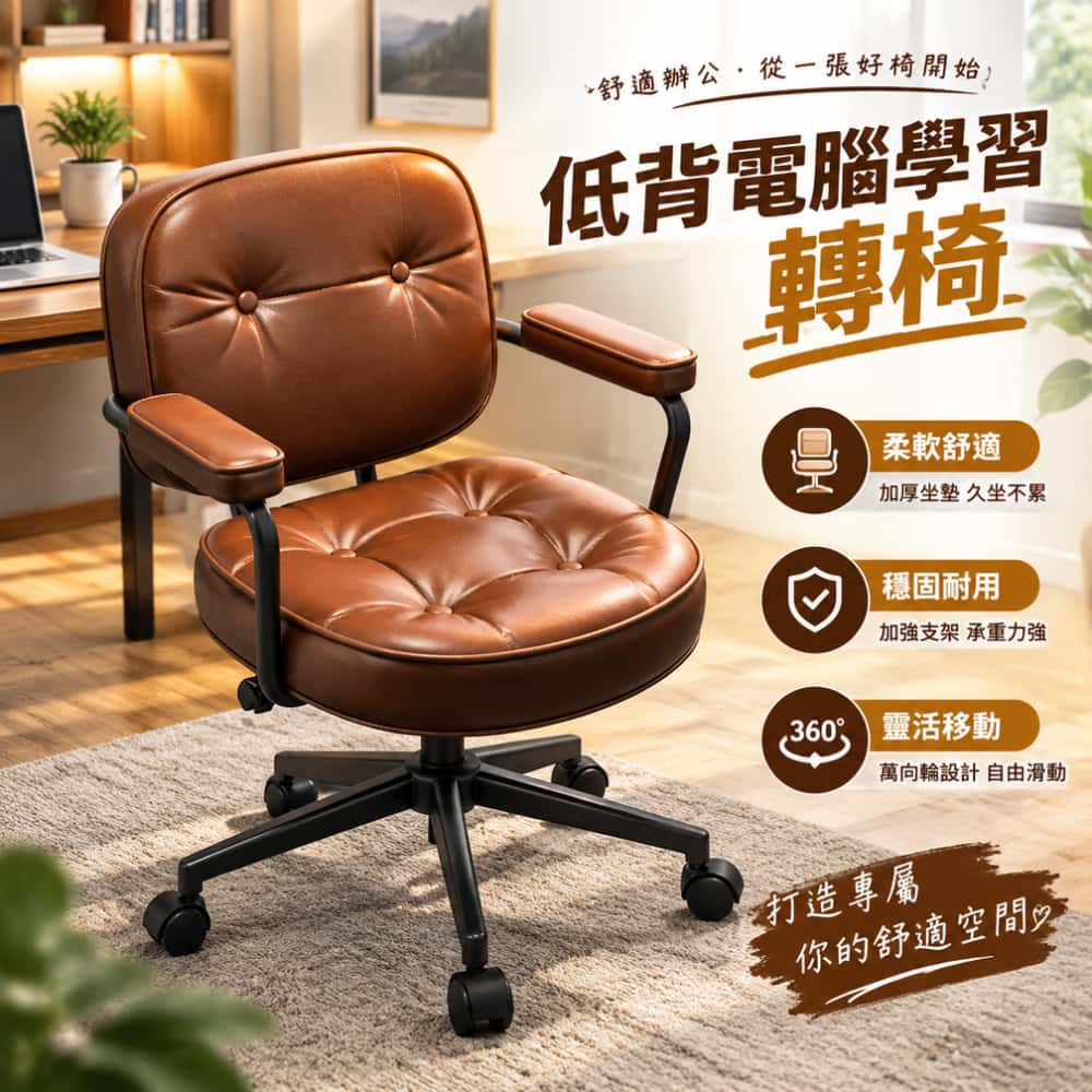 家用辦公椅 舒適電腦椅 久坐靠背椅 書房學習椅 低背電腦椅 學習轉椅