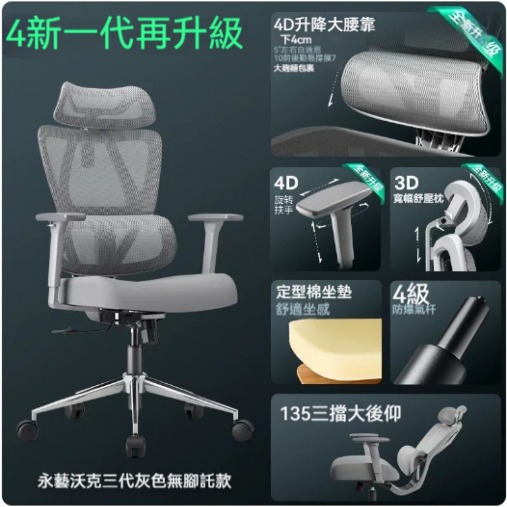 YUCN 裕川 電競椅 多米諾4D腰靠 4D旋轉扶手 3D頸枕 定型綿 人體工學椅 電競椅 電腦椅  辦公椅