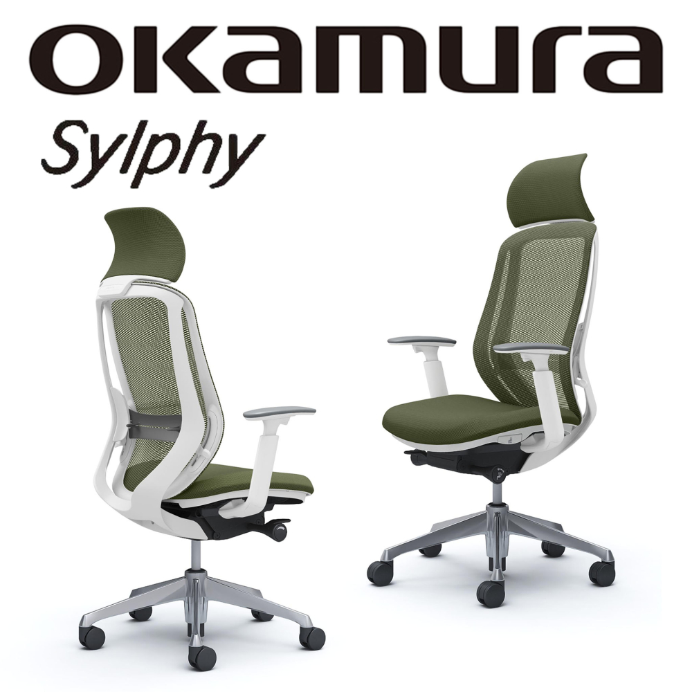 OKAMURA Sylphy 人體工學概念椅(白框)(橄欖綠色)(腰靠)