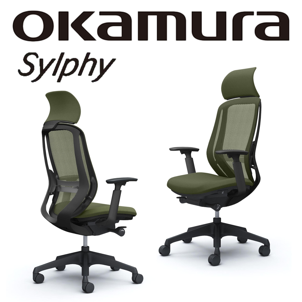 OKAMURA Sylphy 人體工學概念椅(黑框)(橄欖綠色)(腰靠)