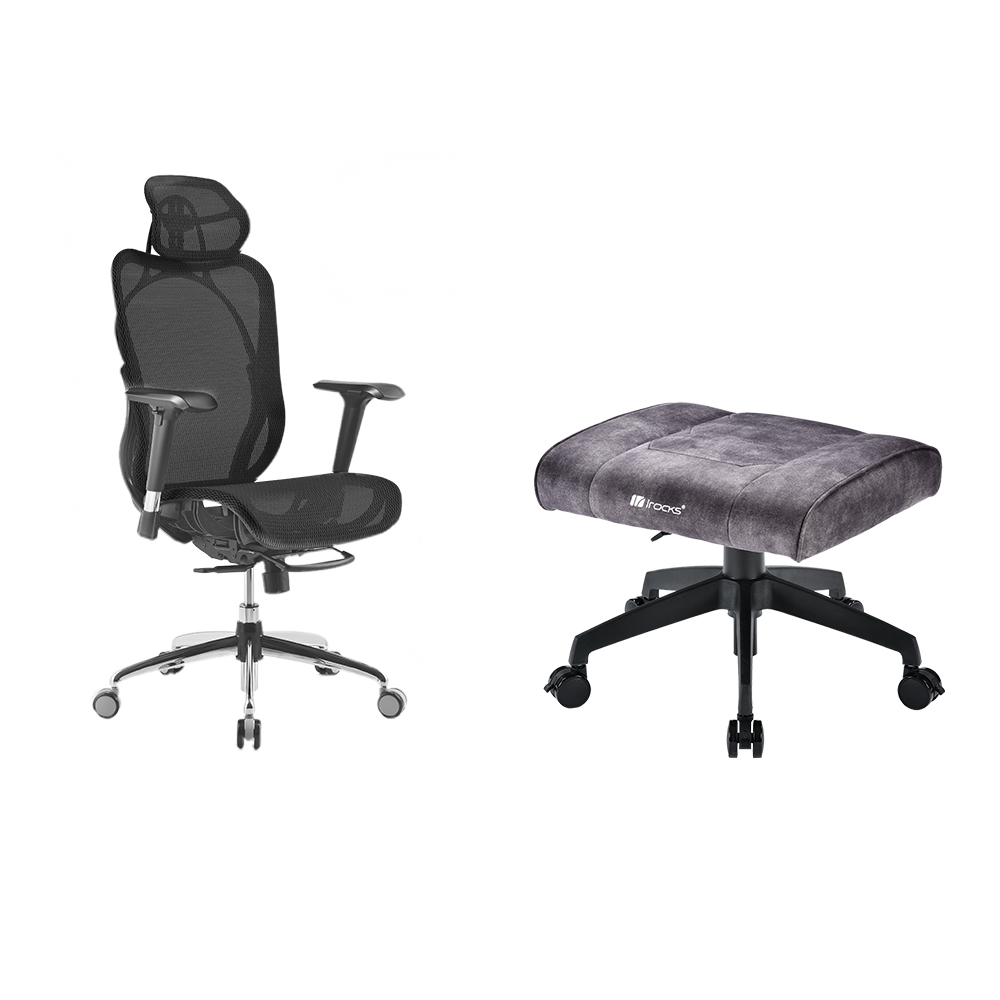 i-Rocks 艾芮克 irocks T05 人體工學 辦公椅-菁英黑+T11 貓抓布多用途椅凳
