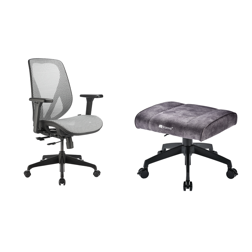 i-Rocks 艾芮克 irocks T16 人體工學網椅-石墨灰+T11 貓抓布多用途椅凳