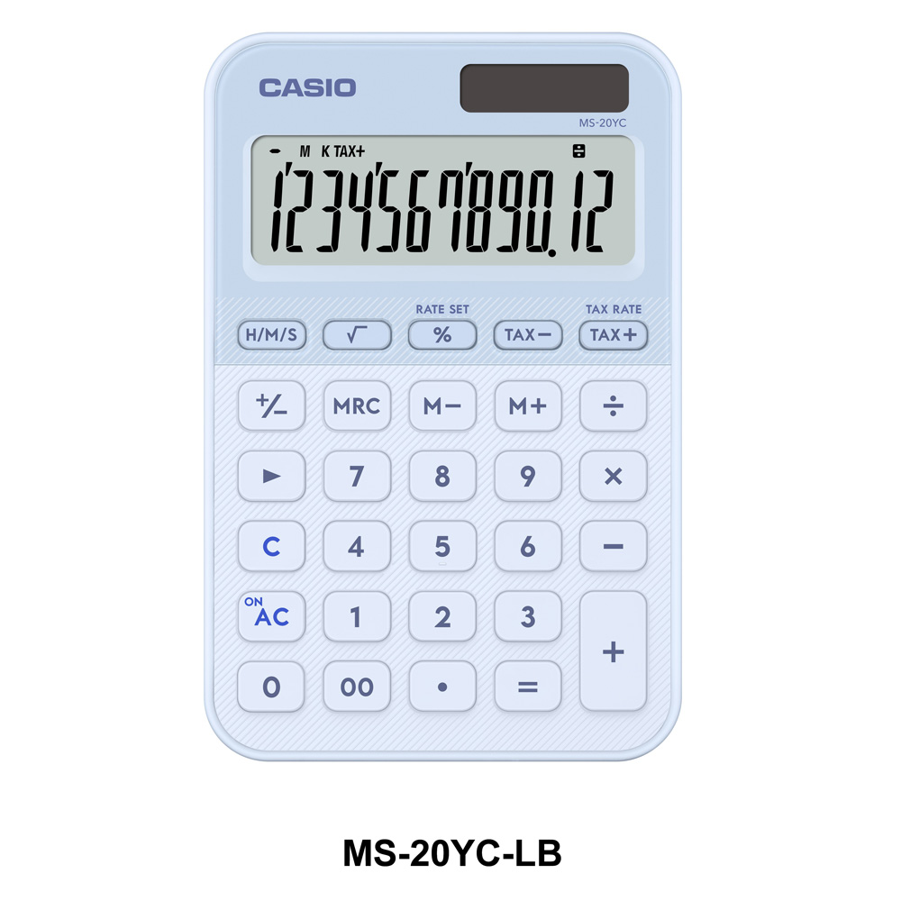 CASIO 卡西歐12位元甜美馬卡龍色系列計算機-(MS-20UC-LB)-蘇打藍