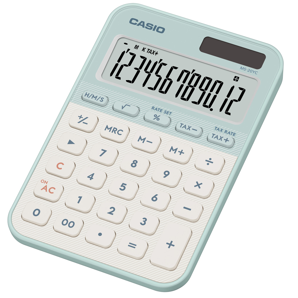 CASIO 卡西歐 【CASIO】12位元色彩繽紛糖果計算機-煙燻綠-MS-20YC-LG
