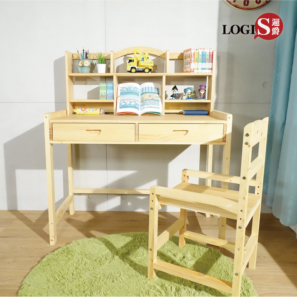 LOGIS 邏爵 ~免組裝~ 120X50CM多層架南方松實木學習桌椅套組【CBV120-A】