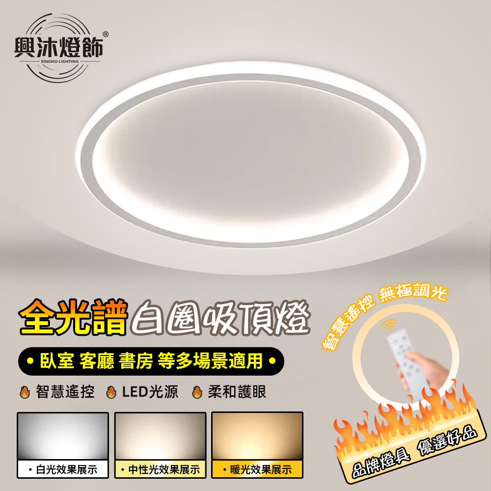 XINGMU 興沐 40cm 白圈環形吸頂燈 小臥室書房專用 新北倉出貨 全光譜護眼燈