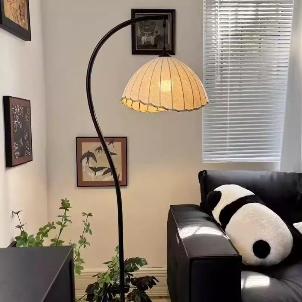 【木洸】侘寂風落地燈 小戶型三色變光立燈 布藝燈罩落地燈 中式古風落地式月牙落地燈