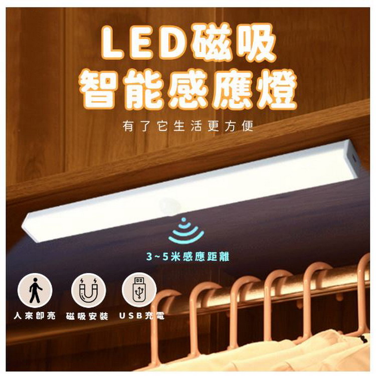 可充電磁吸式長型自動人體智能感應夜燈 21CM