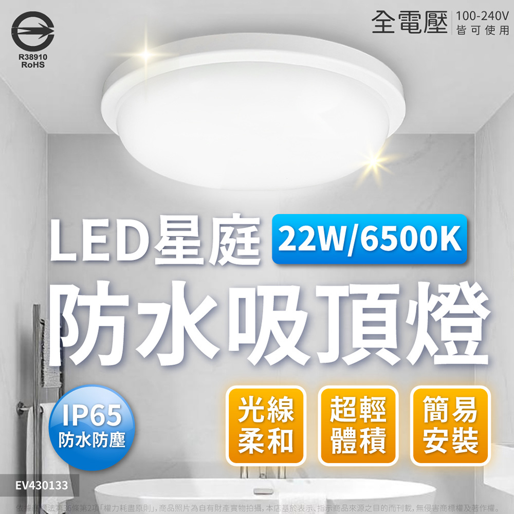 EVERLIGHT 億光 【5入】星庭 22W LED 防水吸頂燈 白光/自然光/黃光 IP65 全電壓 防水 戶外 吸頂燈