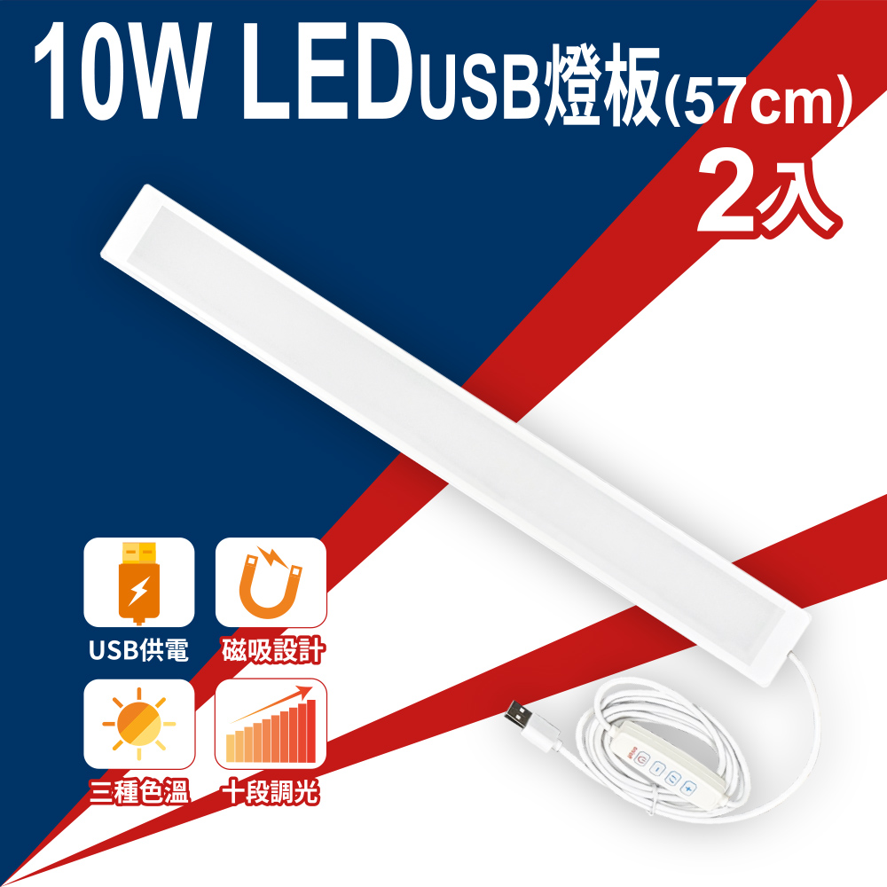 MinPeai 明沛 10W LED USB燈板(57cm)-磁吸設計 簡易安裝-書桌-宿舍-2入組-MP9133
