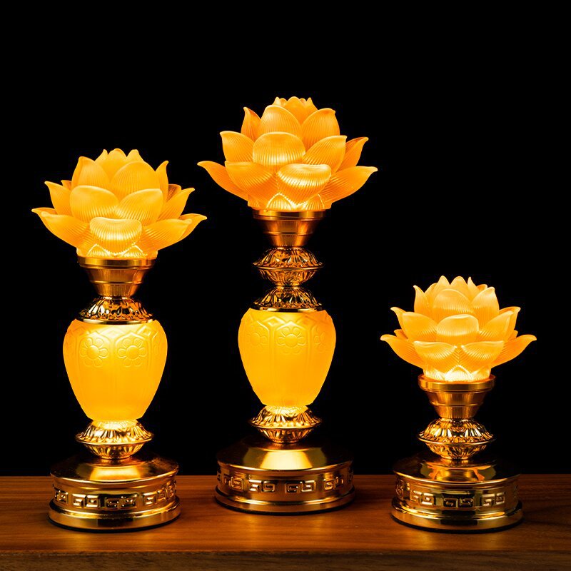 【壹居】蓮花燈 佛燈 財神燈 神明桌水晶燈 琉璃蓮花燈 佛堂燈具照明燈一對 蓮花燈LED 觀音燈 中號