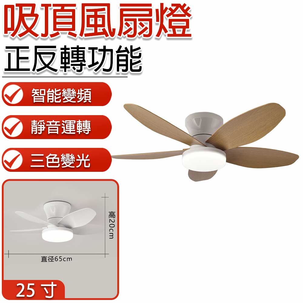 風扇燈 吊扇燈 LED電扇燈 廚房吸頂燈 吸頂風扇燈 餐廳客廳吸頂吊扇燈（木紋葉&胡桃木葉25寸-65cm）