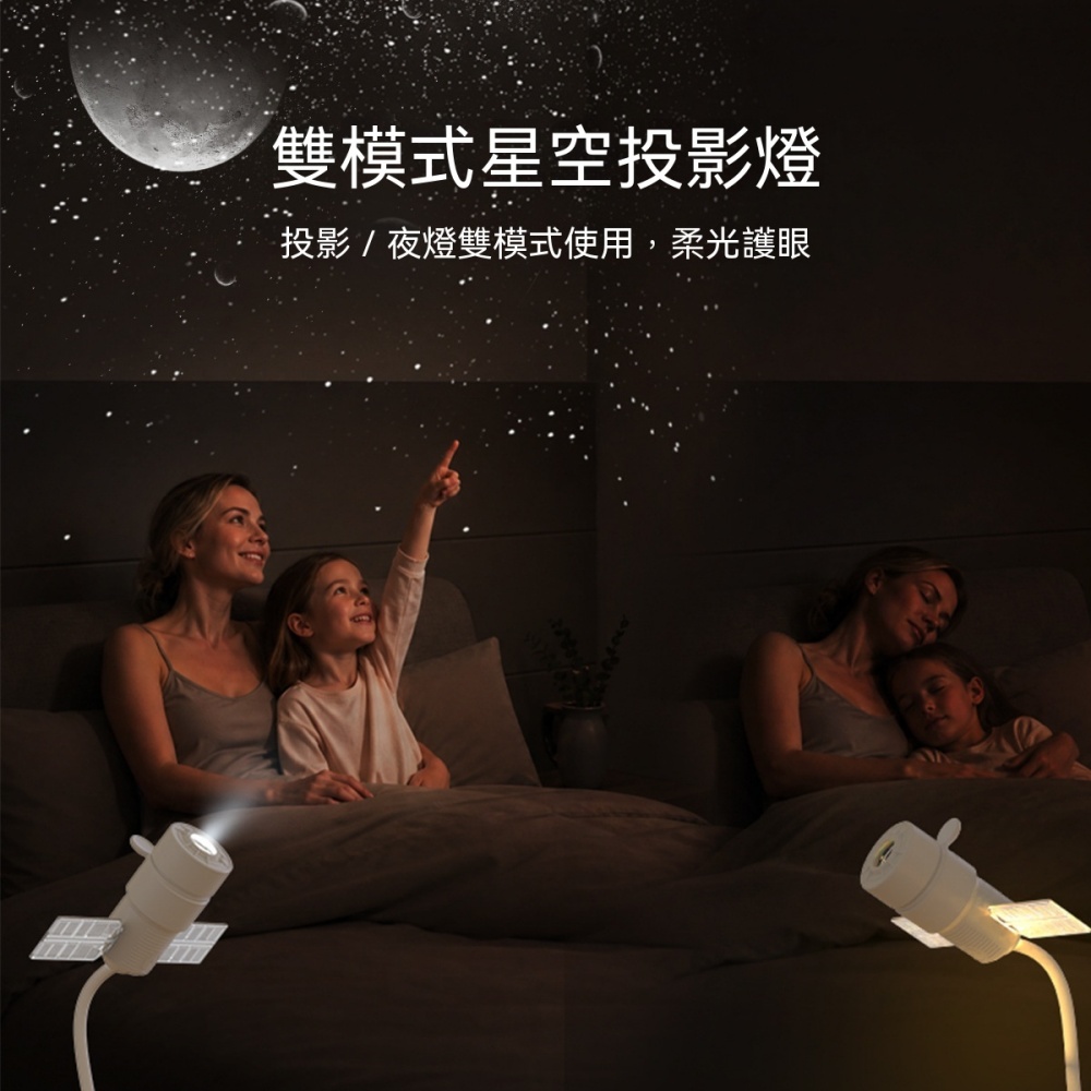 投影燈 USB 卧室床頭台燈 夜間睡眠柔光護眼星空投影小夜燈
