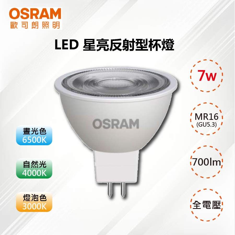 OSRAM 歐司朗 ※8入※ 星亮 MR16 7W LED 36D 反射型 杯燈 GU5.3 無安定器_OSRAM 歐司朗