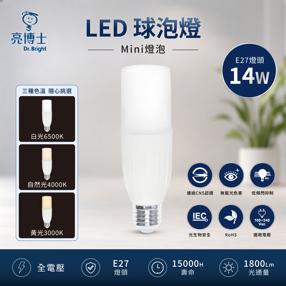 亮博士 LED球泡燈 MINI 14W E27 10入組