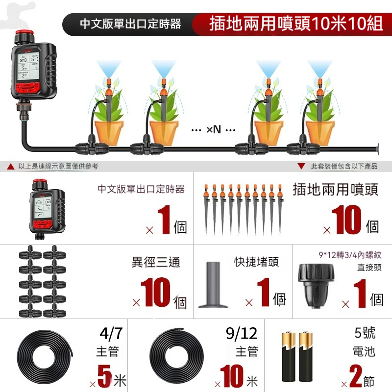 FANGGE 方格 中文定時器澆花器 電氣定時自動澆水器 家用庭院自動灌溉 噴淋澆水系統 自動澆水器