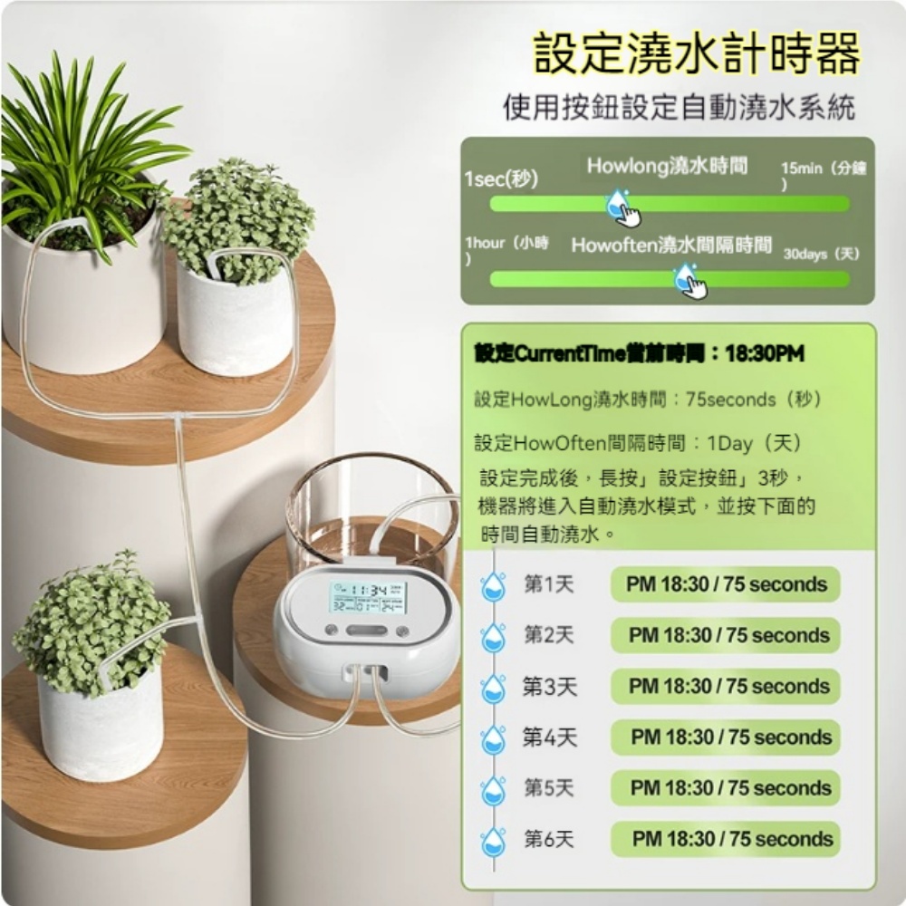 意馳 YICHI 自動澆花器 15m+乾電池/插電雙模式 懶人智能定時澆水系統 家用植物澆水器 盆栽電動滴灌器