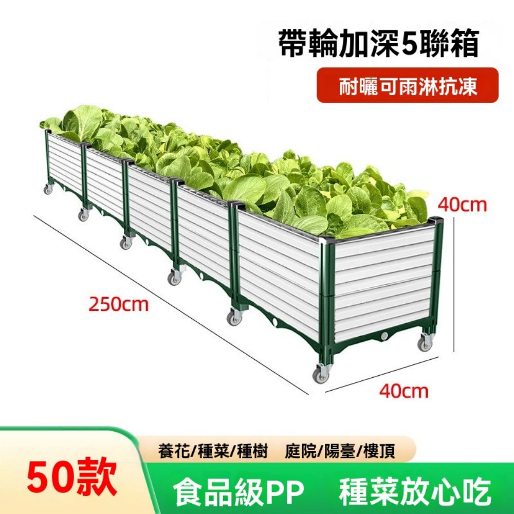 YOUJIA 優家 可移動戶外種植箱 加大加厚 自動排水 陽臺樓頂種菜箱 蔬菜種植箱 花盆 花箱 加深五聯款