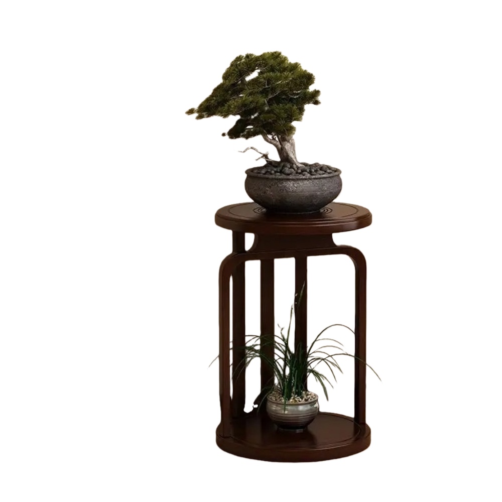 台灣現貨速發中式架子落地實木花盆圓形花台陽台花架子客廳花架置物架綠