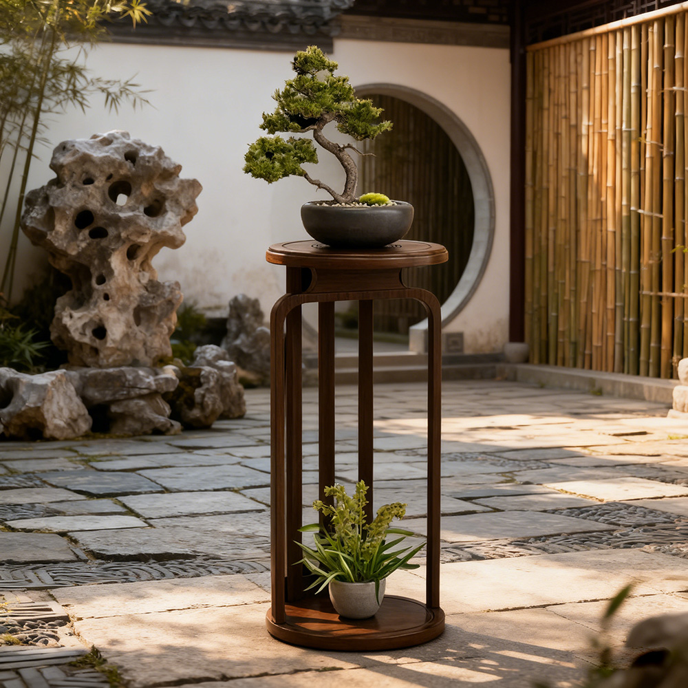 銳達】中式架落地實木花盆圓形花台陽台花架子客廳花架置物架綠植台