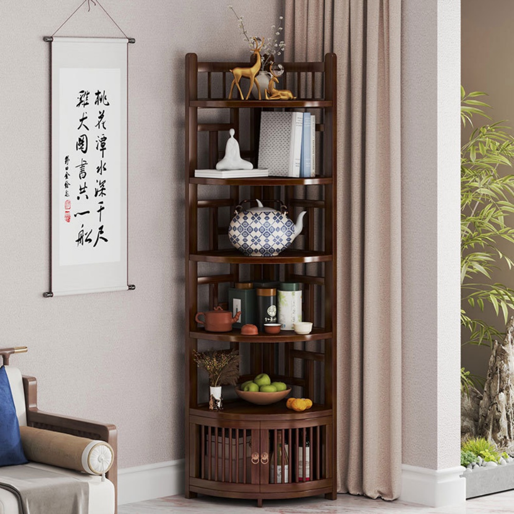 FANGE 方格 置物架 中式轉角架 轉角花架 落地植物放置架 高157.5cm多層花盆托架 楠竹轉角櫃 牆角置物架