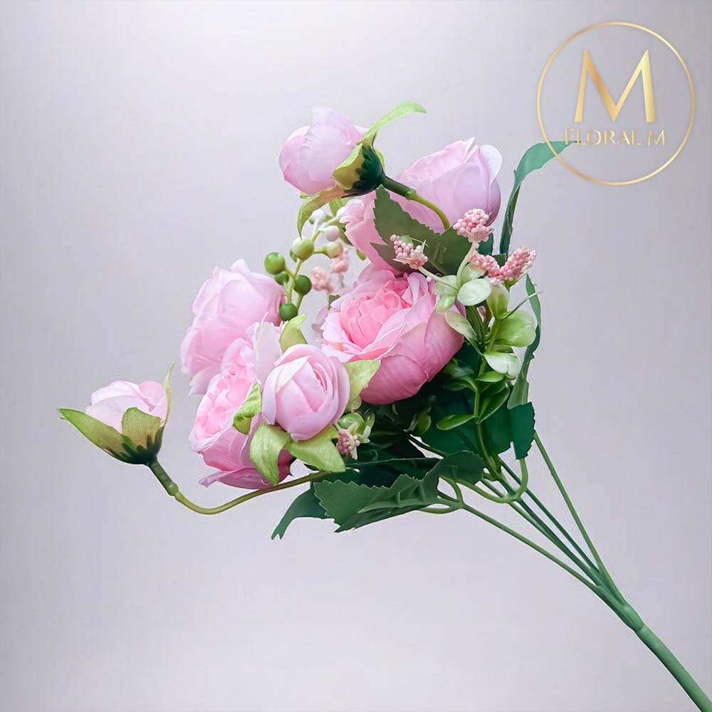 FLORAL M 花藝 花中之王牡丹花漸層粉仿真花花材(1入組)仿真花 人造花 假花 裝飾花 花藝材料 居家擺設 仿真花束 乾燥花替代 不凋謝花 高擬真花 插花材料 攝影道具 商業佈置 室內裝飾 花藝設計