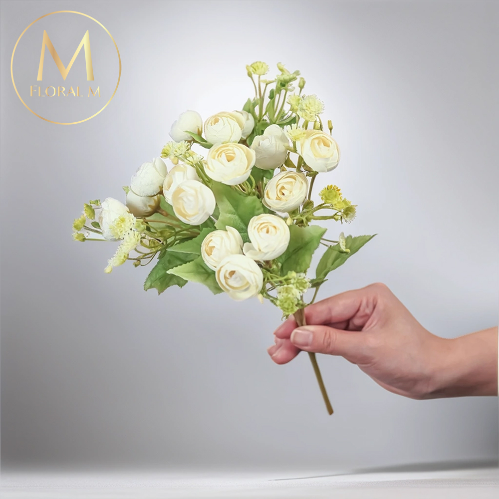 FLORAL M 花藝 法式花園紫色圓葉小玫瑰花束仿真花花材（1入組）仿真花 人造花 假花 裝飾花 花藝材料 居家擺設 仿真花束 乾燥花替代 不凋謝花 高擬真花 插花材料 攝影道具 商業佈置 室內裝飾 花藝設計