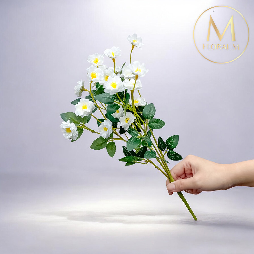 FLORAL M 花藝 法式迷你薔薇優雅白仿真花花材(1入組)仿真花 人造花 假花 裝飾花 花藝材料 居家擺設 仿真花束 乾燥花替代 不凋謝花 高擬真花 插花材料 攝影道具 商業佈置 室內裝飾 花藝設計