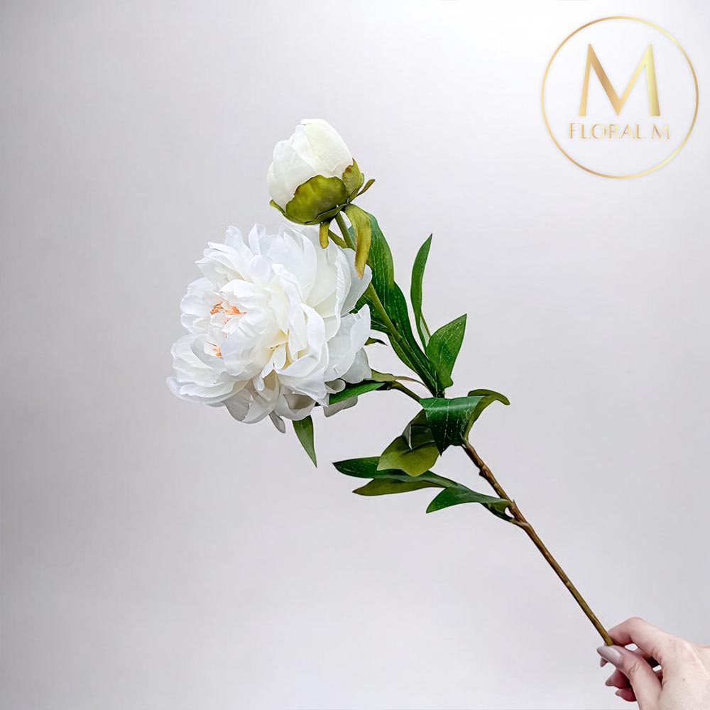 FLORAL M 花藝 最高級的浪漫奶油白公主芍藥仿真花花材（1入組）仿真花 人造花 假花 裝飾花 花藝材料 居家擺設 仿真花束 乾燥花替代 不凋謝花 高擬真花 插花材料 攝影道具 商業佈置 室內裝飾 花藝設計