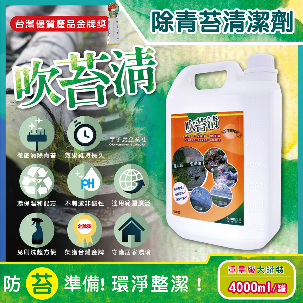 生活良品 吹苔清-戶外園藝植栽清潔洗劑除青苔清潔劑4000ml/罐(人行道,頂樓,外牆,石雕,柵欄,花園造景)