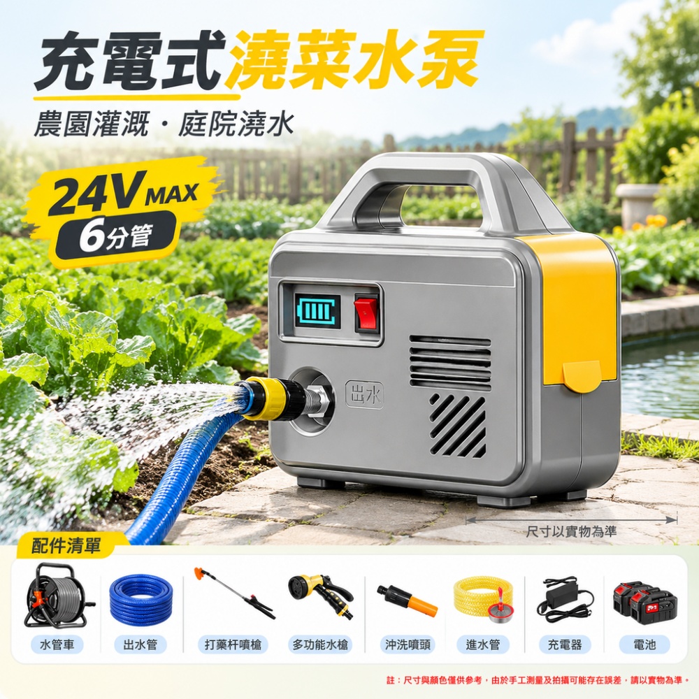【銳達】抽水機 澆水機 24V增壓 2.5Ah雙電 10米6分水管+水管車 鋰電池機器 菜地農器 戶外便攜抽水泵