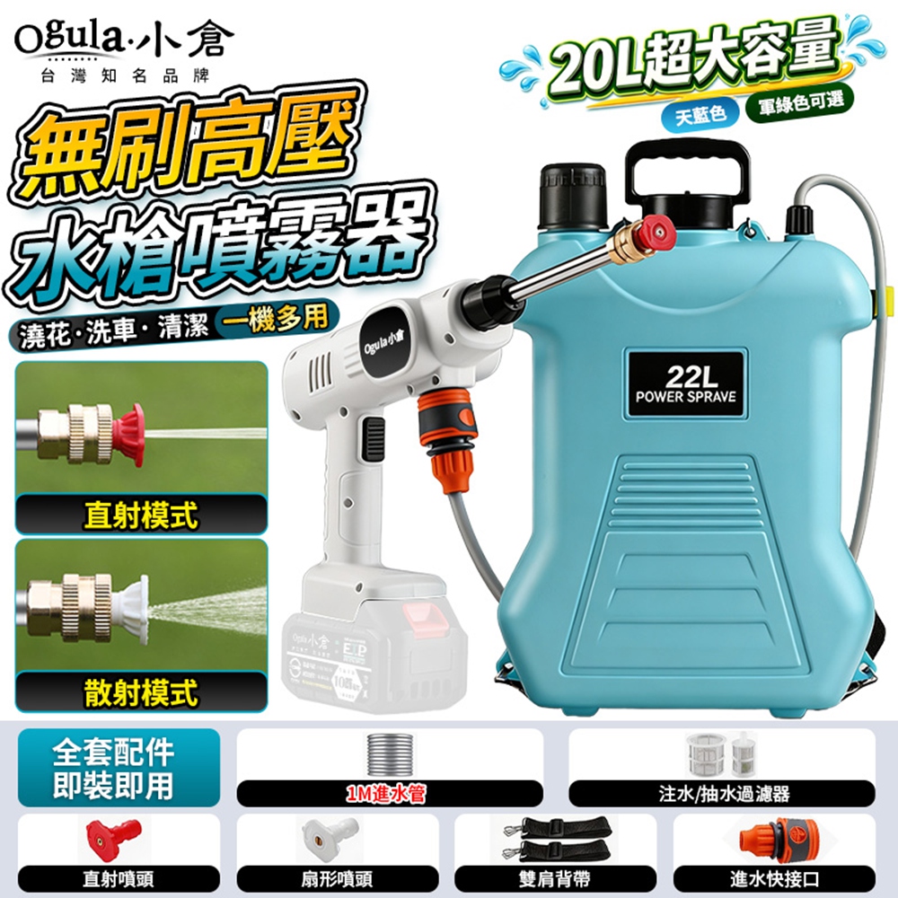 Ogula 小倉 電動噴霧器 高壓噴霧器 22L超大容量 洗車機 洗車水槍 農用噴霧器 噴農藥桶(裸機)