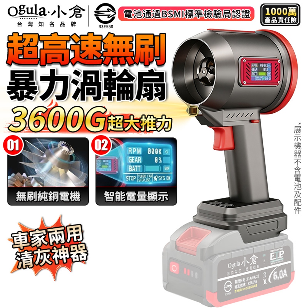 Ogula 小倉 暴風機 無刷暴力風扇 3600G超大風力 電量顯示/無極變速 吹葉機 吹風機(裸機)
