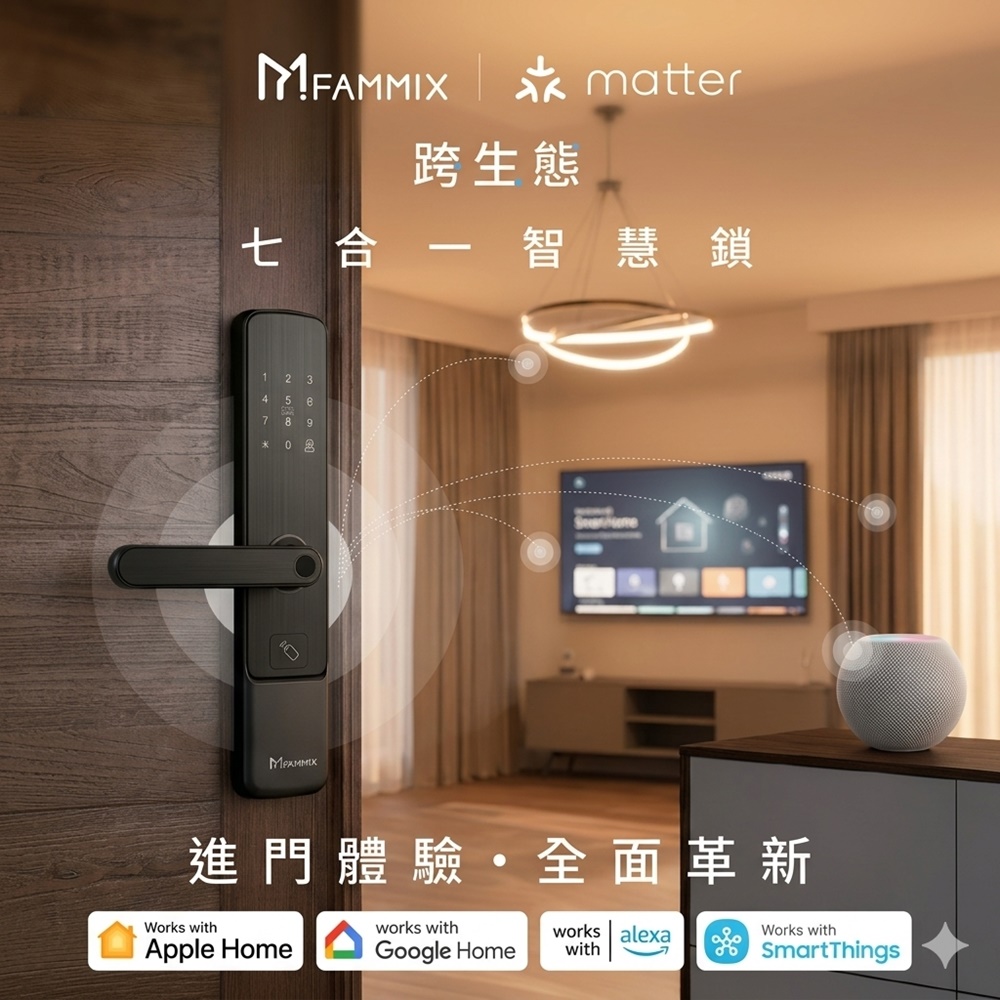 FAMMIX 菲米斯 Matter跨生態智慧七合一電子鎖SAFER-M1(附網關/卡通語音/Apple Home/Google Home/附基本安裝)