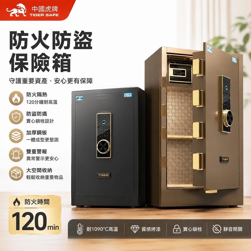 虎牌防火保險櫃 60公分 指紋密碼解鎖(防火耐高溫 家用防盜保險櫃 防盜安全箱保管箱)